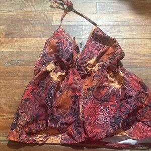Source Unknown Red and Brown Paisley Crop Top